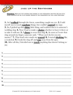 Fifth grade students rewriting a paragraph with proper capitalization and punctuation corrections on a revising and editing worksheet