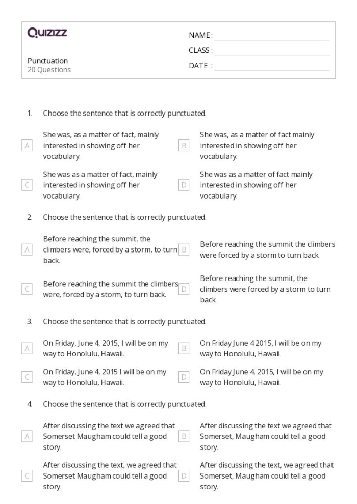 Engaging image of punctuation matching activity designed to enhance reading skills for fourth grade students Punctuation Practice worksheet for fourth graders featuring a matching exercise for punctuation marks and their definitions