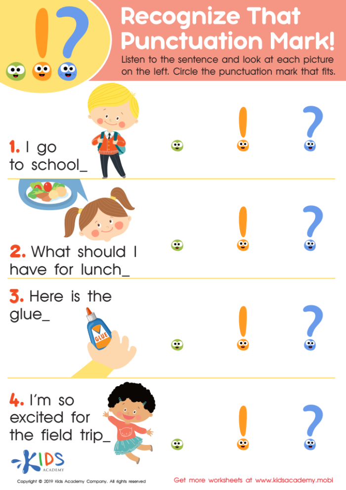 Interactive exercise to enhance punctuation skills for young learners Punctuation matching worksheet for fourth graders focusing on definitions and punctuation marks