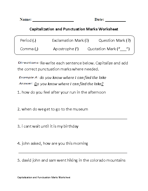 Worksheet for practicing quotation marks, punctuation, and capitalization skills for fourth graders