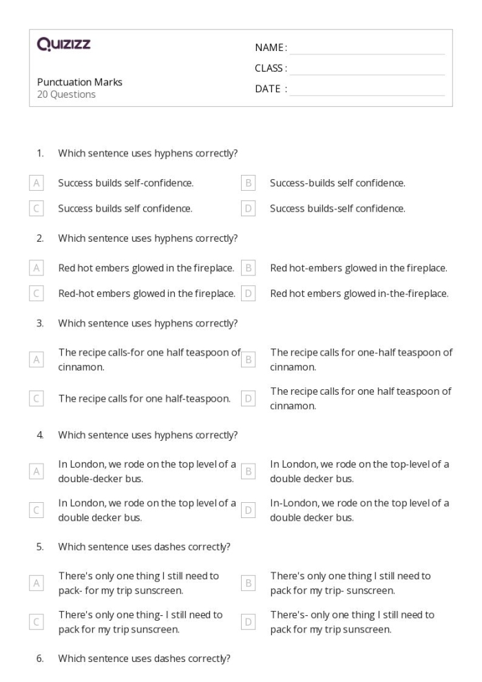 Engaging punctuation practice exercise for students to enhance their skills Punctuation matching worksheet for fourth graders focused on definitions and punctuation marks