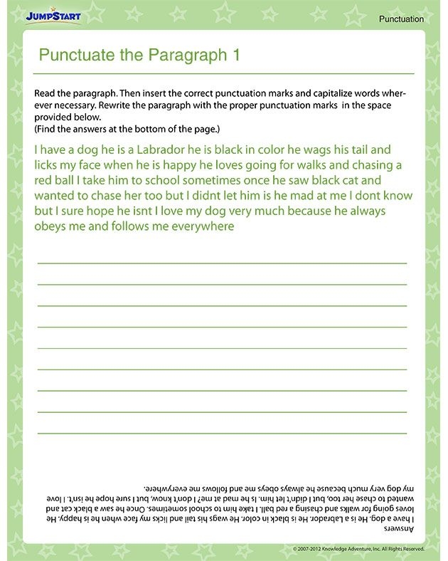 Fifth grade student completing a punctuation and capitalization paragraph rewrite exercise