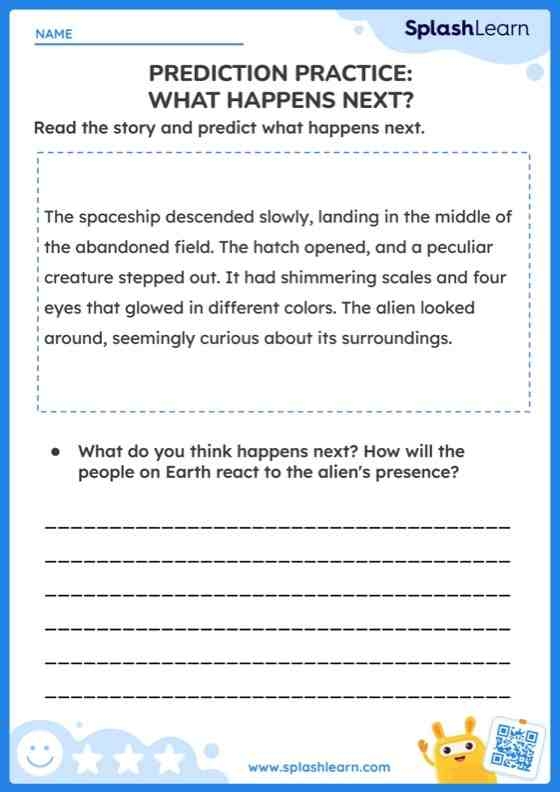 Earth and Space Science worksheet for Second Grade Puppy story comprehension worksheet for second graders to complete by predicting the next events. Engaging activity to enhance reading and creative thinking skills.