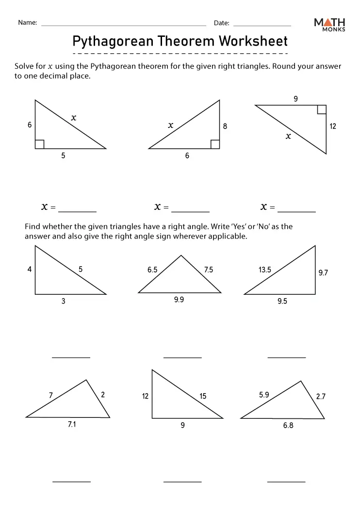 Pythagorean theorem handout for eighth-grade geometry students