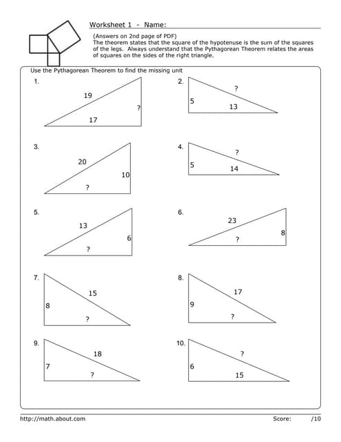 Proving the Pythagorean Theorem Practice Problem 2 Eighth grade student working through Pythagorean theorem proof steps on a geometry worksheet with square diagrams