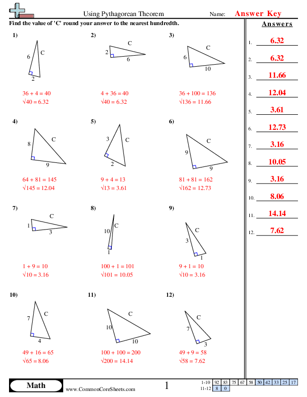 Eighth grade geometry reference sheet explaining the Pythagorean theorem for math students