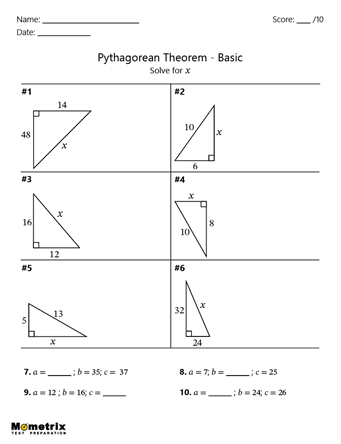 Eighth grade student solving right triangle problems using the Pythagorean theorem to calculate missing leg lengths on a geometry worksheet