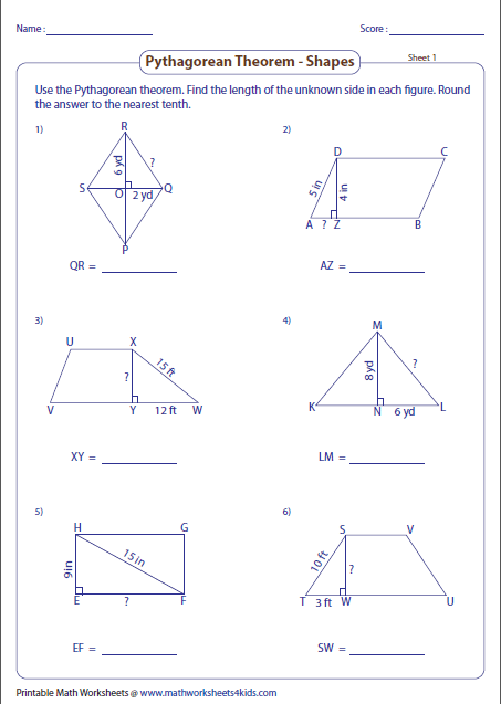 Eighth grade student solving for missing leg length using Pythagorean theorem on a right triangle worksheet