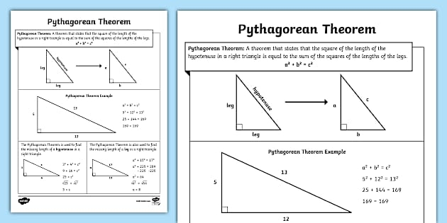 Worksheet featuring various right triangles for practicing the Pythagorean theorem