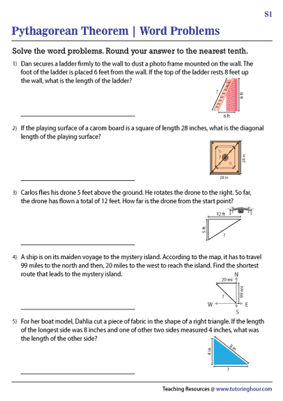 Eighth-grade students solving Pythagorean theorem word problems on a worksheet