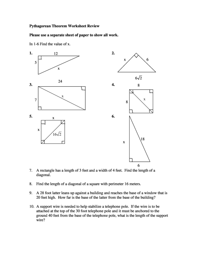 Pythagorean Theorem practice worksheet for understanding triangle properties
