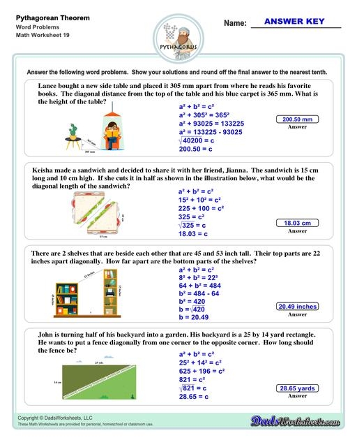 Pythagorean Theorem word problems worksheet designed for eighth graders learning geometry