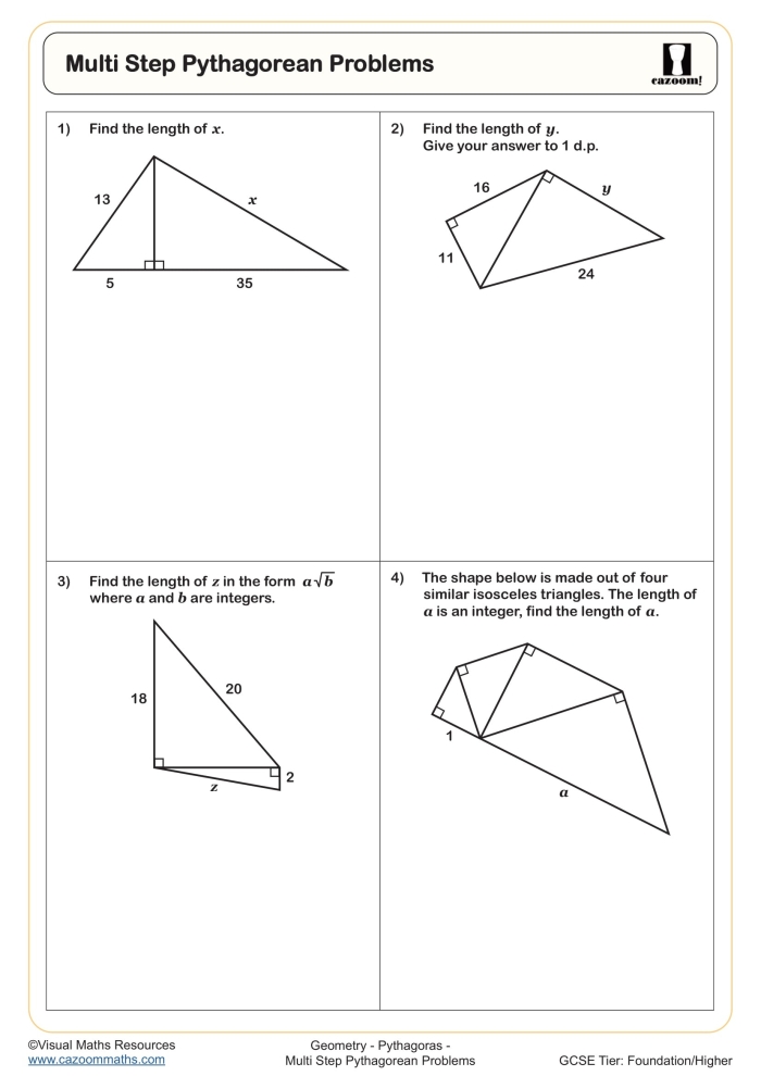 Eighth-grade students solving Pythagorean theorem word problems on a worksheet