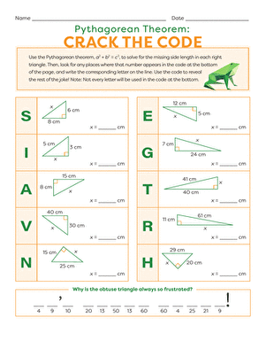 Eighth grade student working on a Pythagorean theorem math worksheet about right triangles