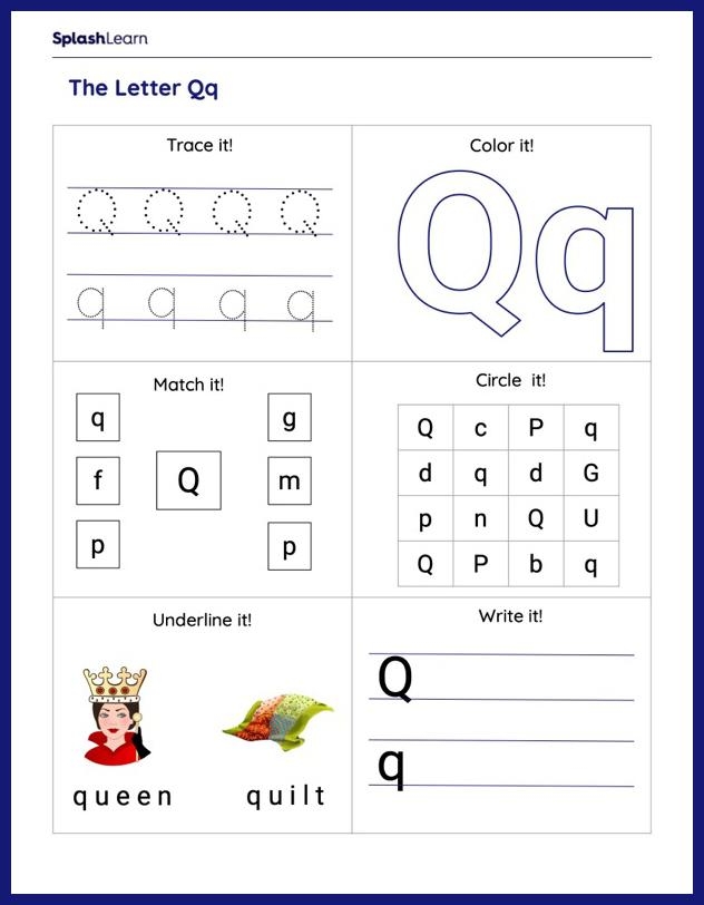 Fun and educational Q Is For... worksheet for early reading skills Worksheet featuring the letter Q for preschoolers to color and learn sounds