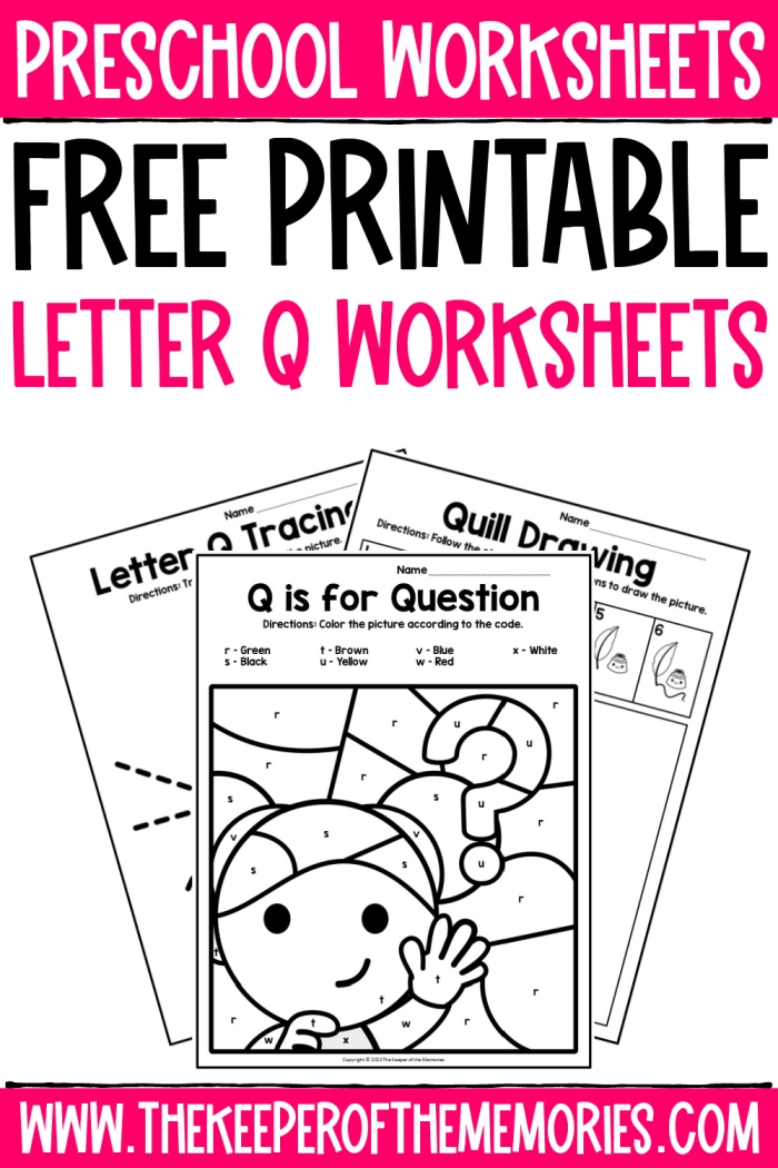 Q Is For... worksheet to enhance alphabet skills for pre-K children Worksheet featuring the letter Q for preschoolers to color and learn sounds