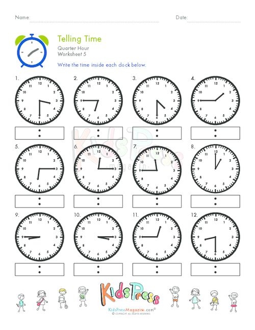 Quarter Hour worksheet for second graders focusing on integers and rational numbers