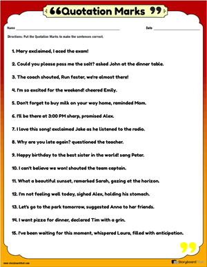 Quotation Mark Rules Worksheet for Third Grade Geometry Students Third grade worksheet explaining the proper grammar rules and examples for using quotation marks