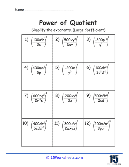 Eighth grade student working on a life science themed math worksheet about the Quotient of Powers property