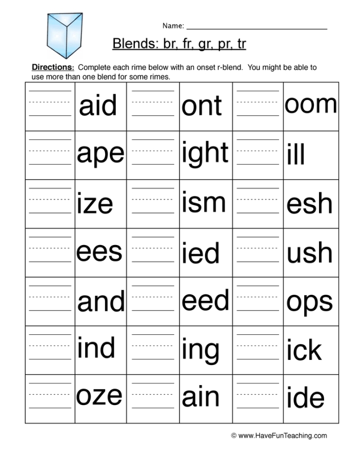 R Blends Practice Activity for Early Readers Image 20 Kindergarten student worksheet showing pictures with R blend words to identify beginning consonant sounds