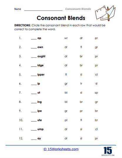 R blends pronunciation activity sheet 21 for early readers learning consonant combinations First grade R blends matching worksheet with pictures and words for consonant sound practice