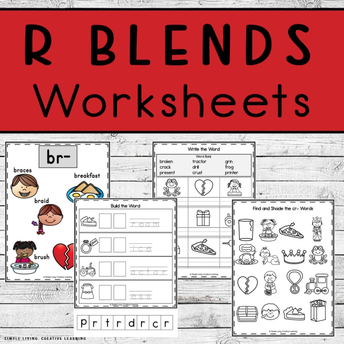 R Blends Beginning Sounds Activity for Early Learners Kindergarten student worksheet showing pictures with R blend words for consonant blend practice
