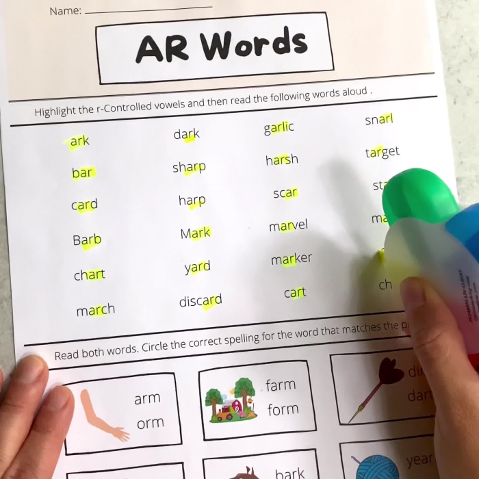 Engaging activity for learning R-controlled vowels in place value context R-Controlled Vowels worksheet designed for first graders to enhance phonics skills