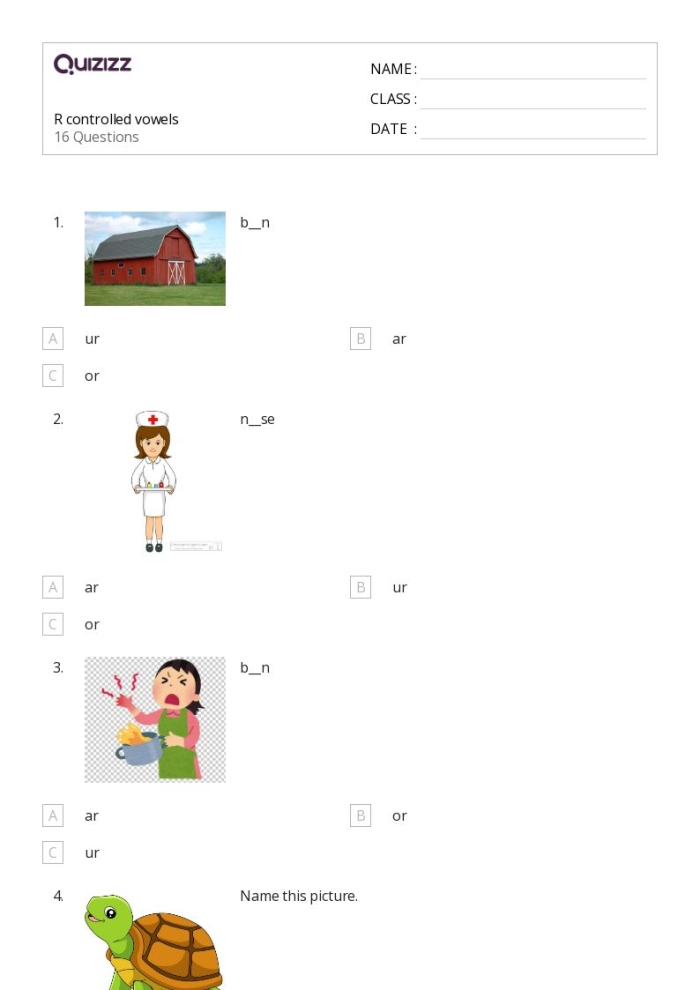Engaging worksheet focused on R-controlled vowels for early learners R-Controlled Vowels worksheet designed for first graders to enhance phonics skills