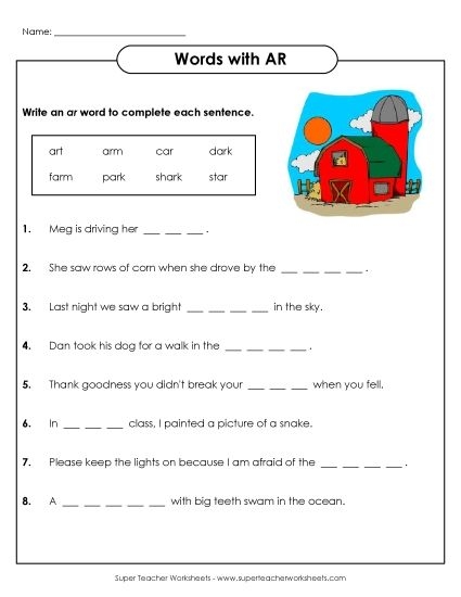 Engaging R-Controlled Vowels activity sheet for young learners in first grade R-Controlled Vowels worksheet designed for first graders to enhance phonics skills