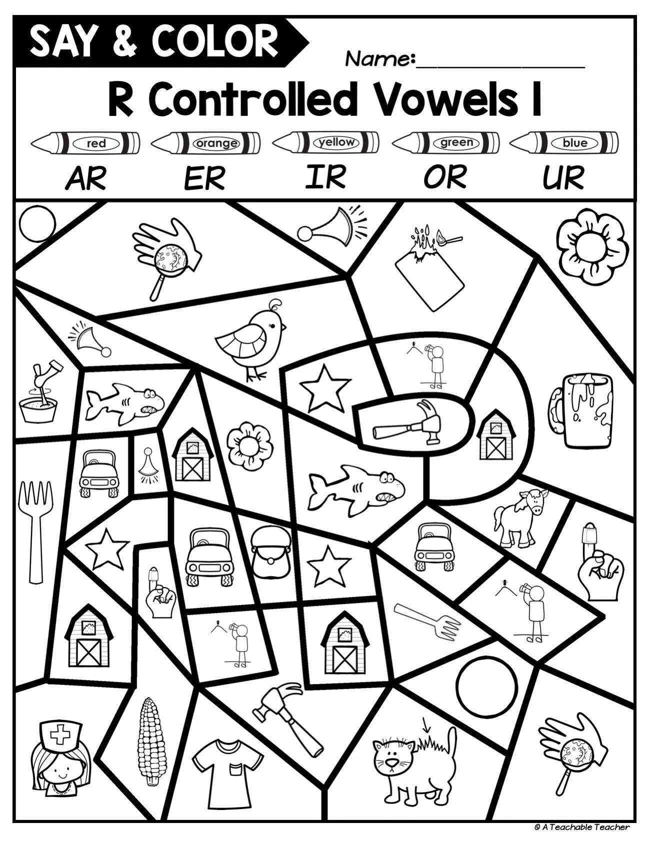 Engaging R-Controlled Vowels activity for young learners in Grade 1 R-Controlled Vowels worksheet designed for first graders to enhance phonics skills