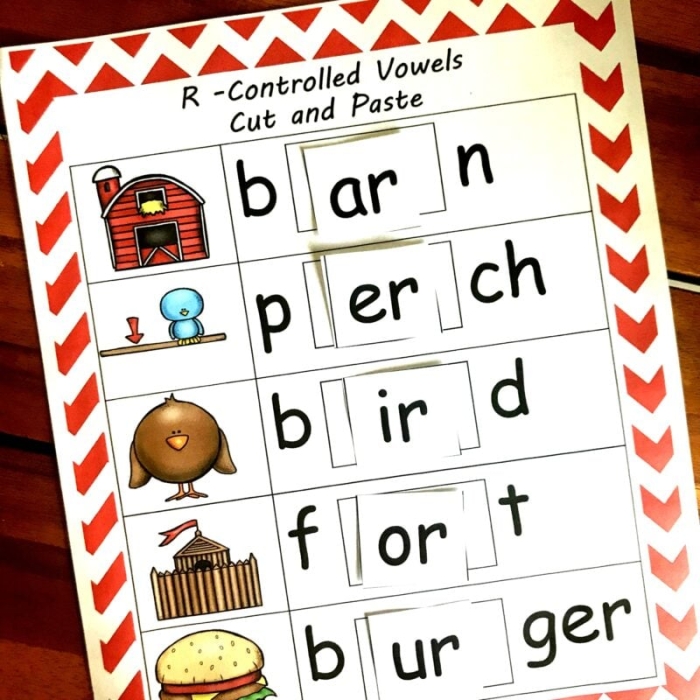 Engaging activity for young learners to master R-controlled vowels in place value context R-Controlled Vowels worksheet designed for first graders to enhance phonics skills