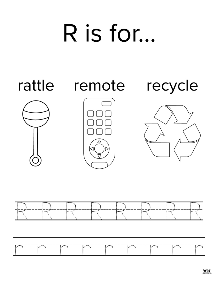 R is for... engaging worksheet to help kids with the alphabet and phonics Worksheet featuring the letter R for preschoolers to color and learn sounds