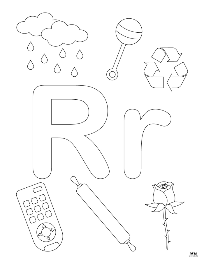 Fun and educational R is for... worksheet for Pre-K students focused on time and money concepts Worksheet featuring the letter R for preschoolers to color while learning about the alphabet and letter sounds