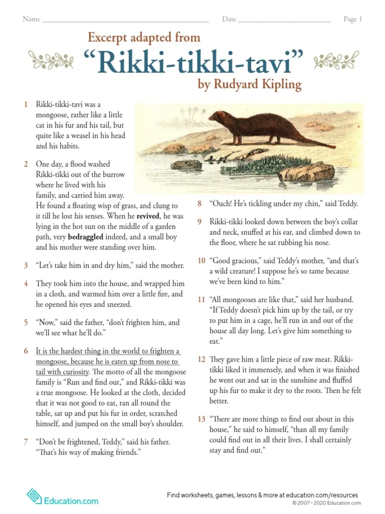 Eighth grade reading comprehension worksheet featuring an excerpt from E. Nesbit's novel The Railway Children