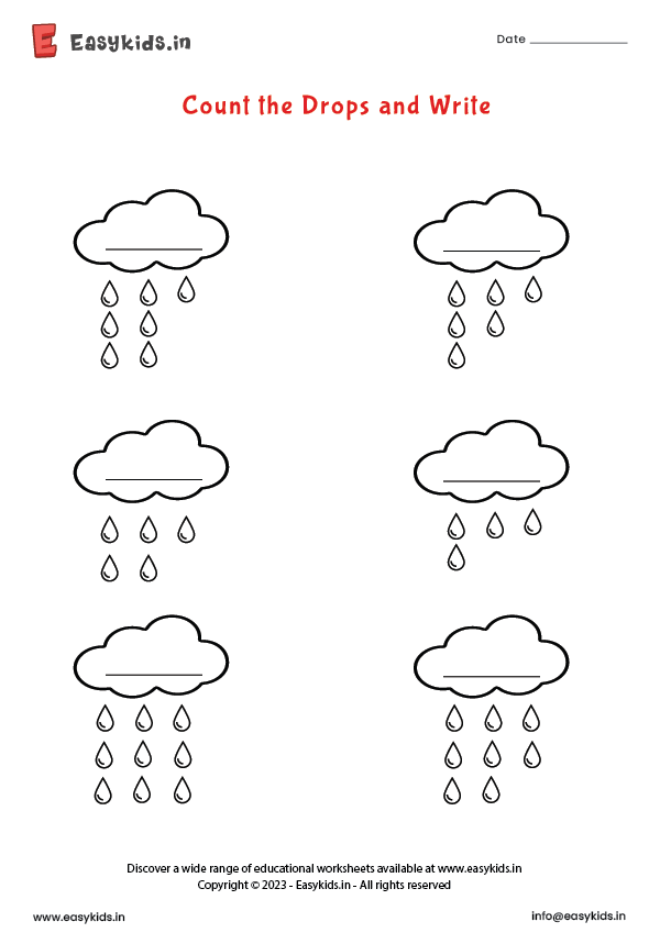 Explore the joy of counting with this engaging Rain Count worksheet for young learners Rain Count worksheet designed for Pre-K children to practice counting on rainy days