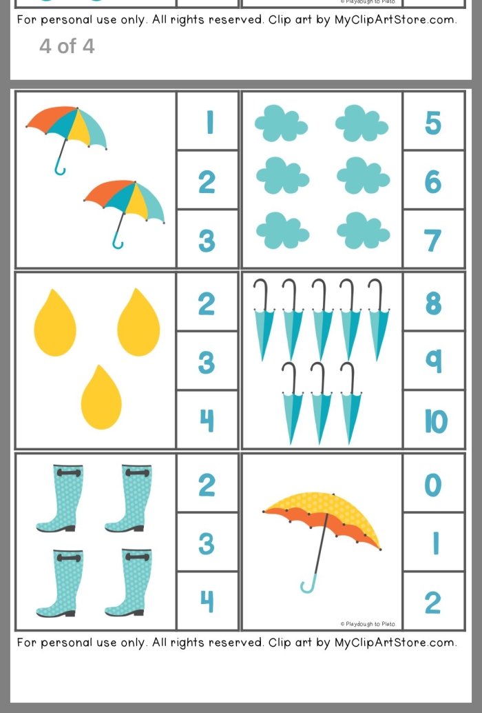 Interactive rain count activity to help young learners find joy in rainy weather Rain count worksheet designed for Pre-K children to practice counting on rainy days