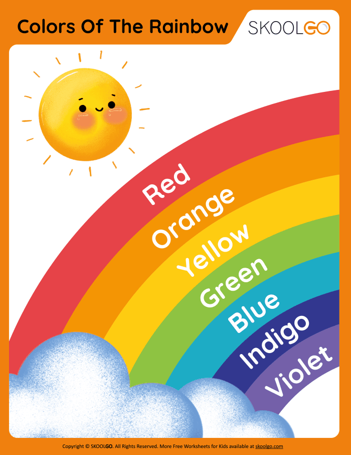 Worksheet for counting colors in a rainbow with labeled sections for coloring. How Many Colors in a Rainbow? educational activity for Pre-K students.