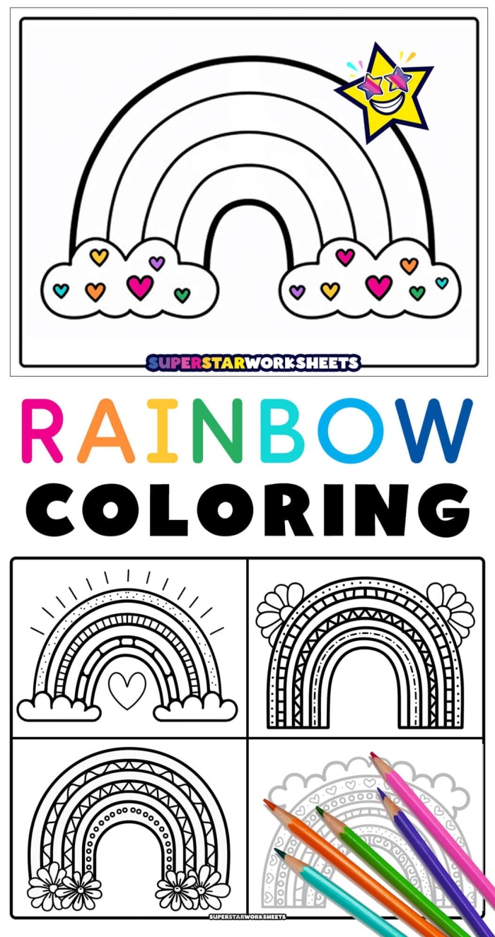 Rainbow Coloring Page Worksheet for Preschool Science and Art 02 Pre-K rainbow coloring page worksheet for science and color identification practice
