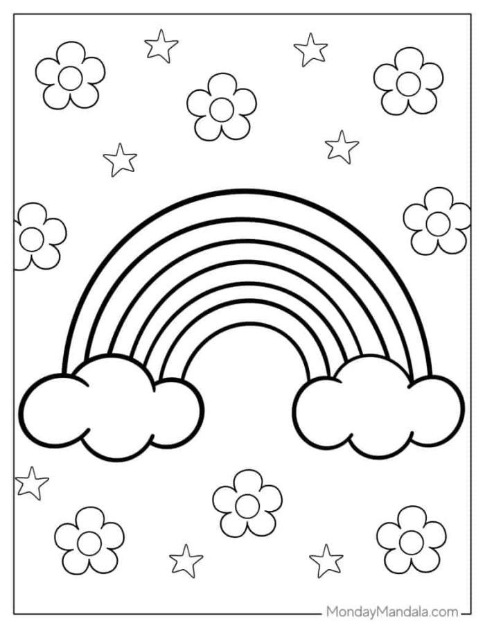 Rainbow Color Order Learning Activity for Preschool Students A child's rainbow coloring worksheet with blank stripes in color order from red to violet for Pre-K learners