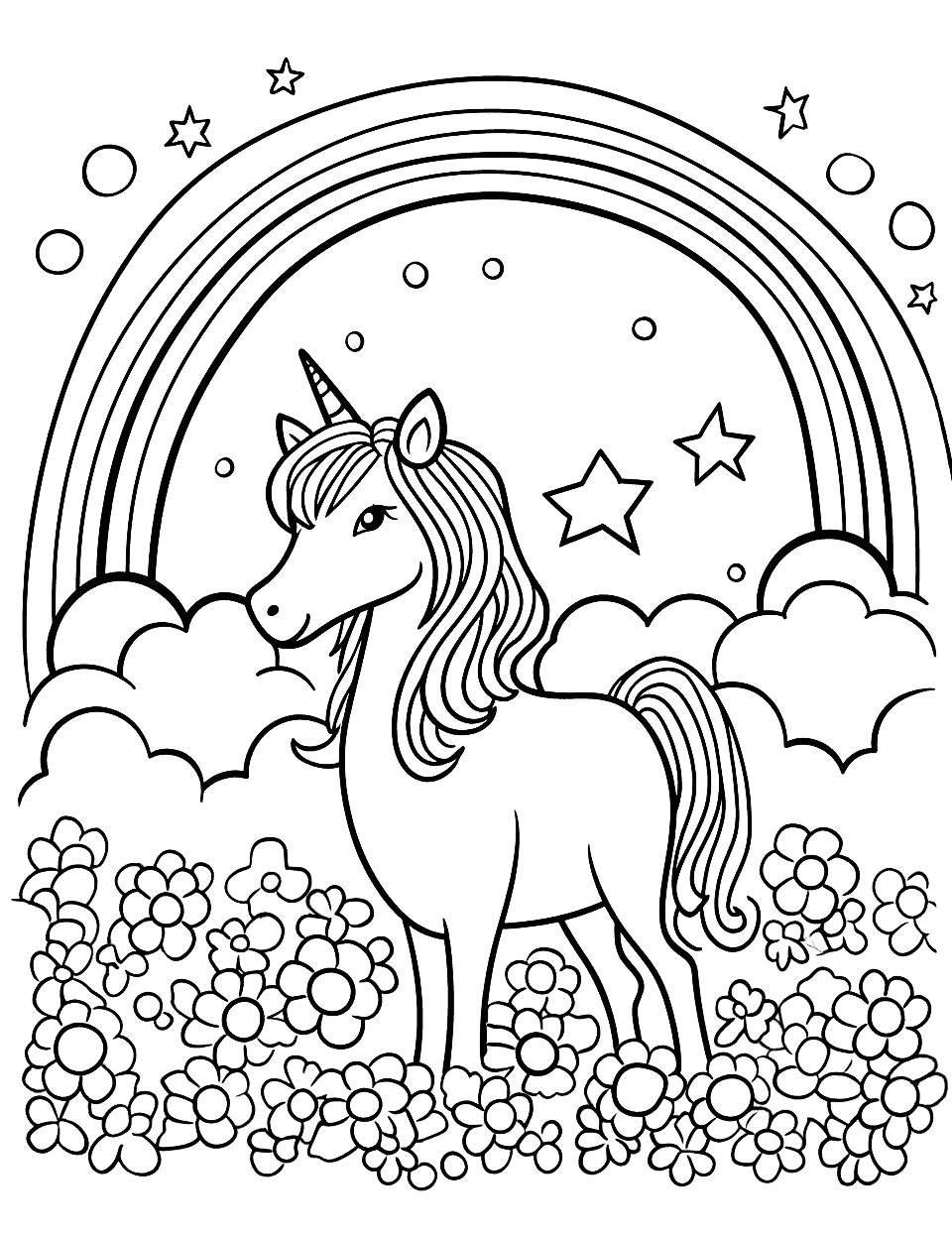 Rainbow Color Order Learning Worksheet for Preschool A child's rainbow coloring page with blank stripes ready to be filled in with colored pencils or markers