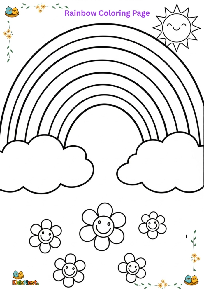 Rainbow Coloring Page Activity for Preschool Learning A child coloring a rainbow with markers while learning the correct order of rainbow colors for a pre-K worksheet