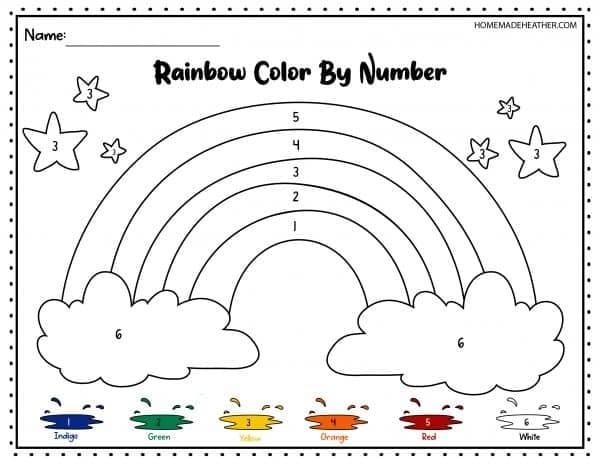 Worksheet illustrating how many colors are in a rainbow for Pre-K counting practice