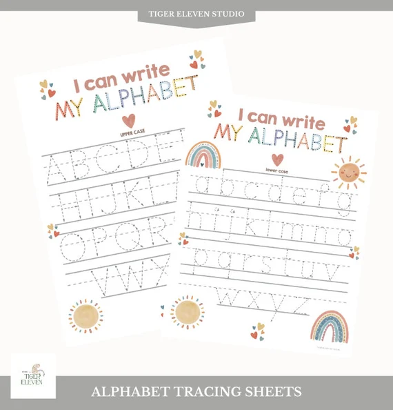 Pre-K student working on a Rainbow Letters handwriting worksheet for practice number 14