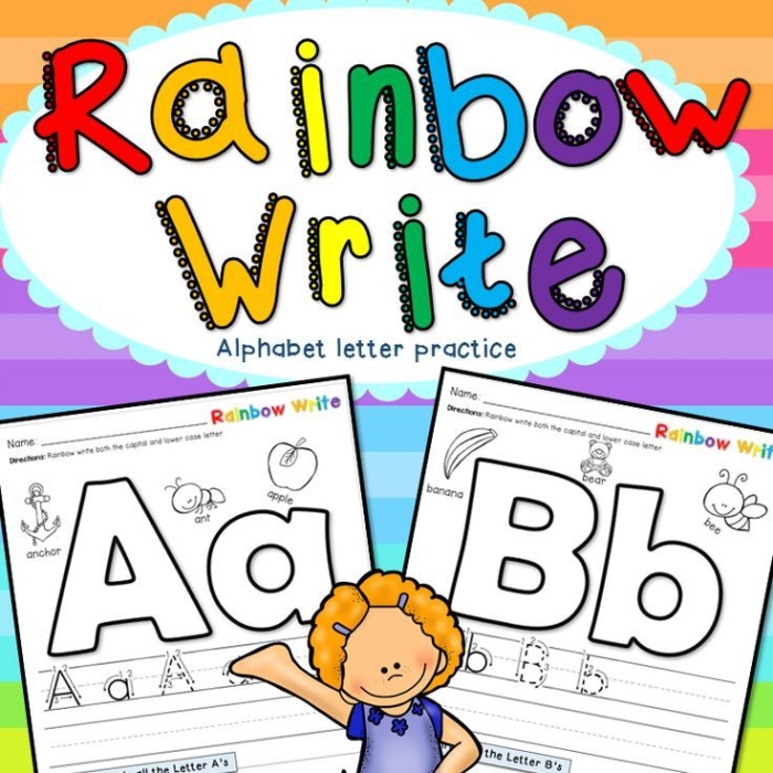 Colorful lowercase letters in a rainbow style for kids to practice writing