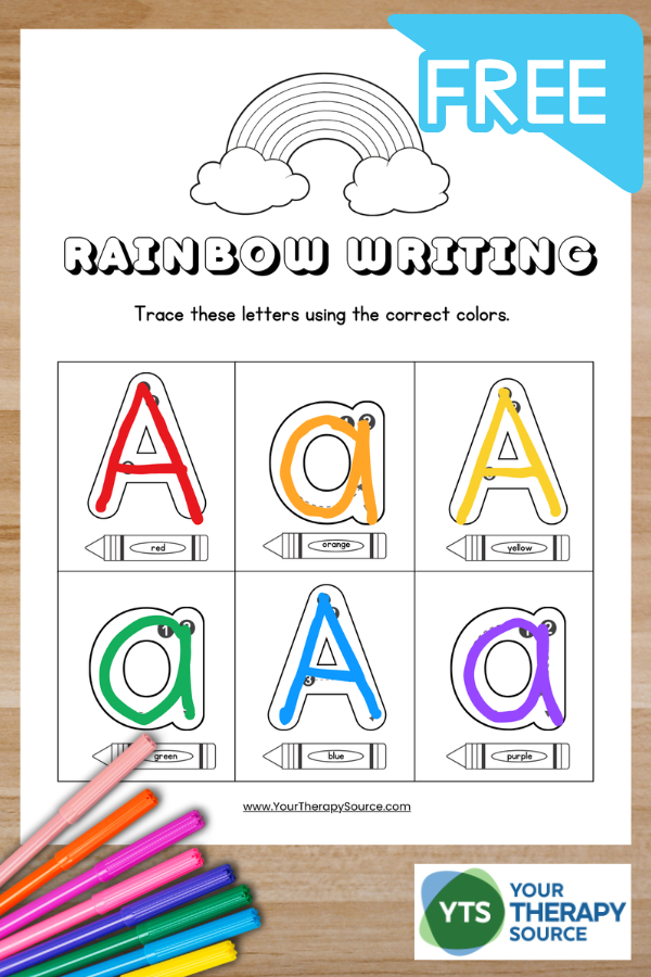 Pre-K student working on a Rainbow Letters uppercase writing practice worksheet