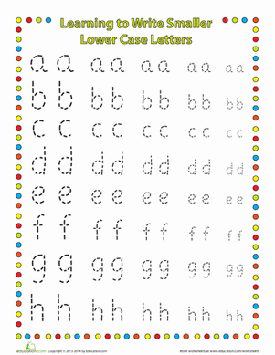Colorful worksheet for practicing lowercase letters with rainbow designs