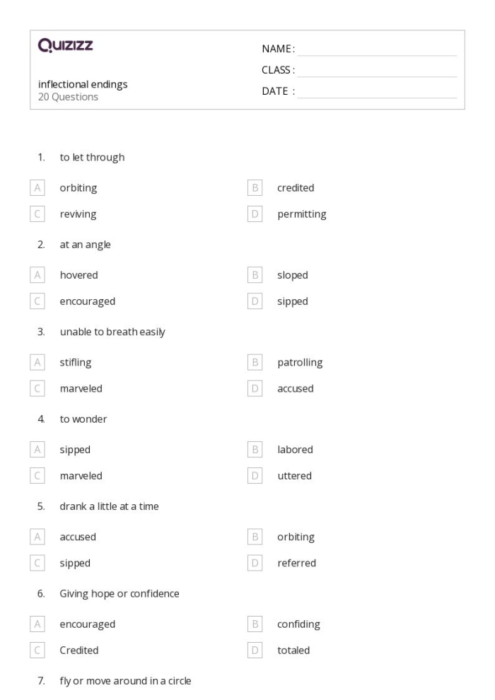 First grade worksheet featuring a rainy day theme for practicing inflectional endings