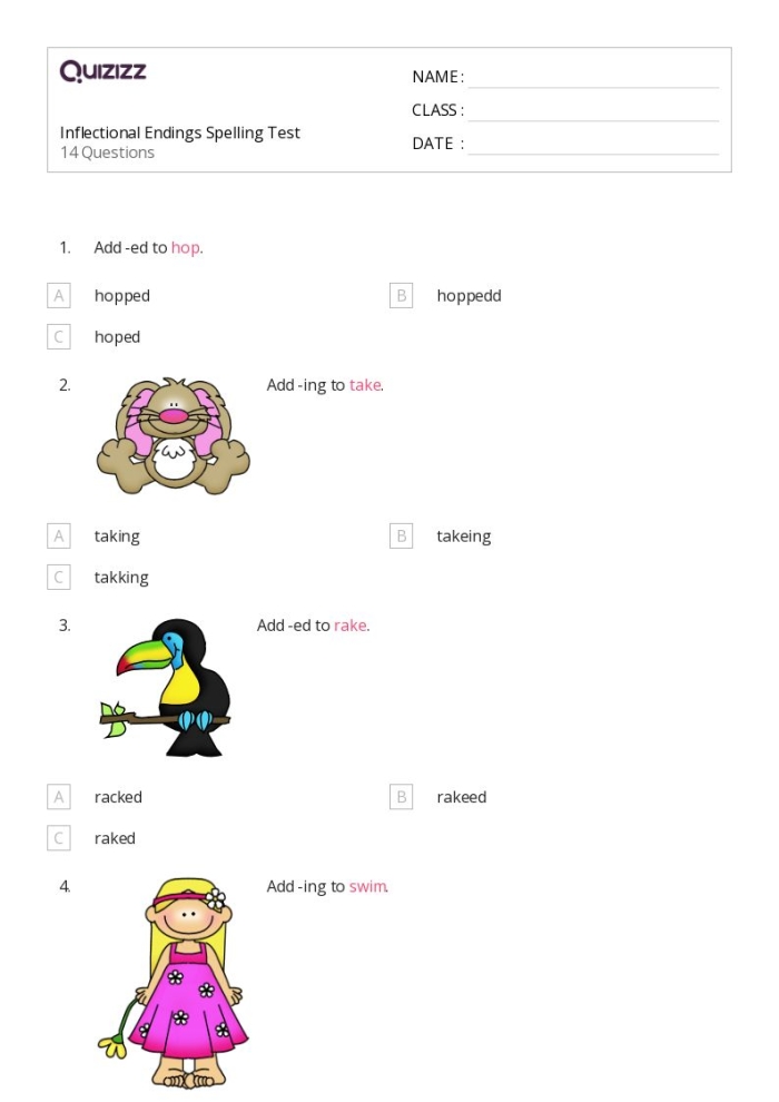 Colorful rainy day worksheet for first graders to practice inflectional endings like –ing, –s, and –ed