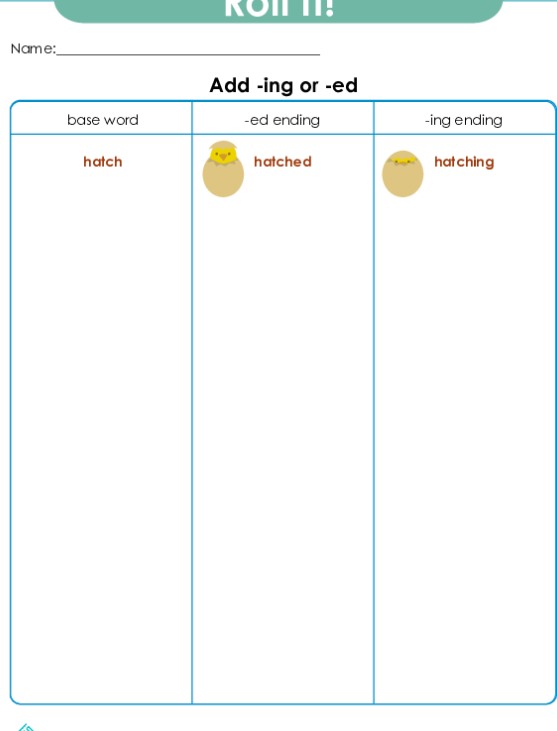 First grade students practice inflectional endings with a rainy day theme worksheet