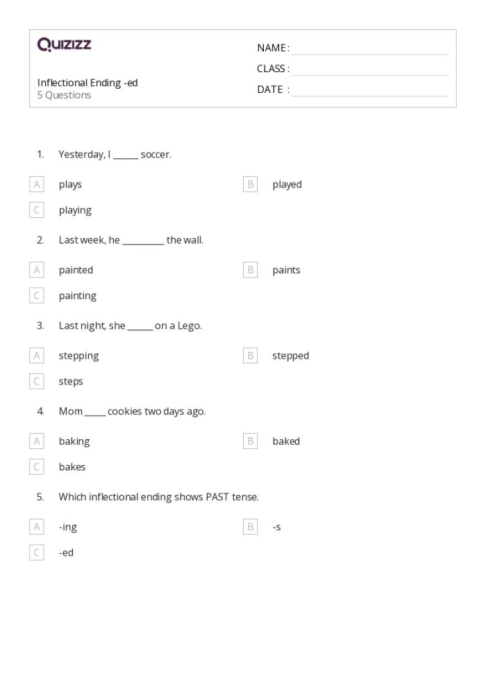 First grade students working on a rainy day-themed worksheet about inflectional endings